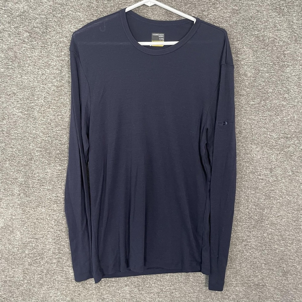 Icebreaker Shirt Mens Large Blue Merino 175 Long Sleeve Base Layer Crewneck Top